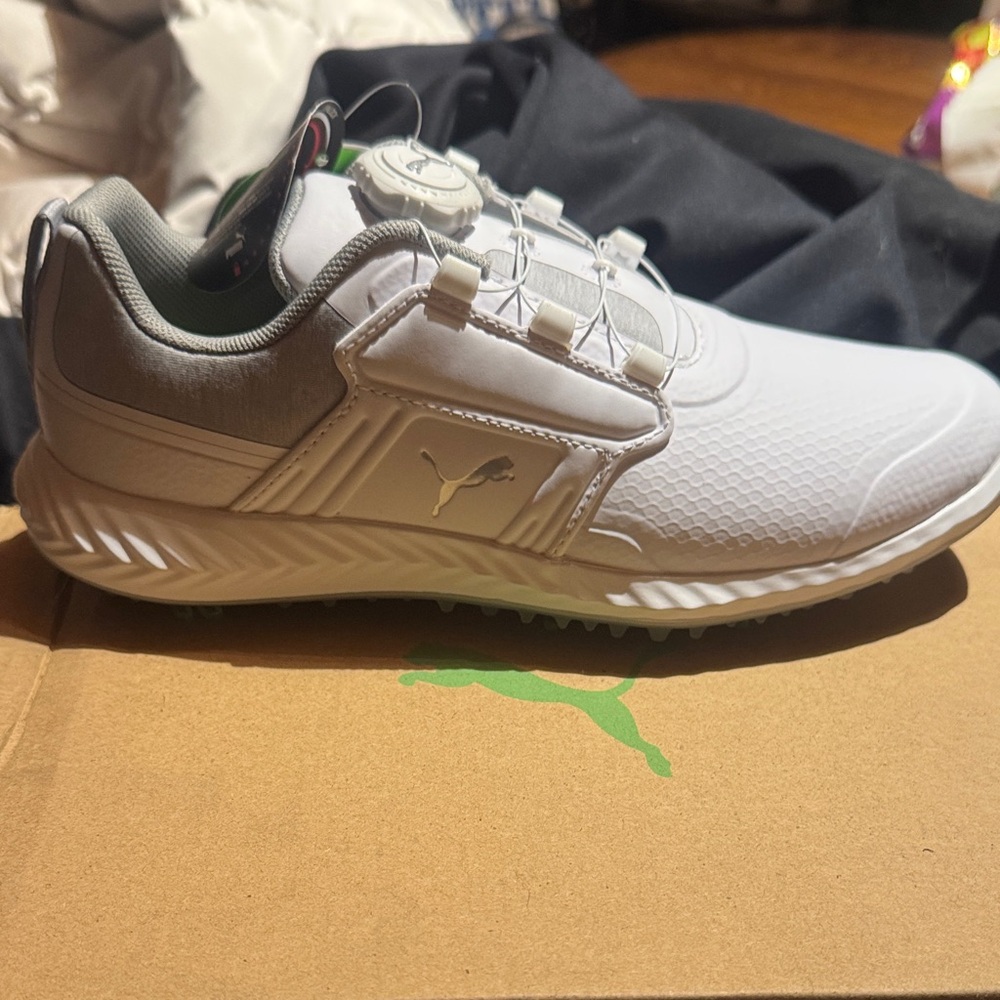 Puma Kids White and Gray Golf Shoes